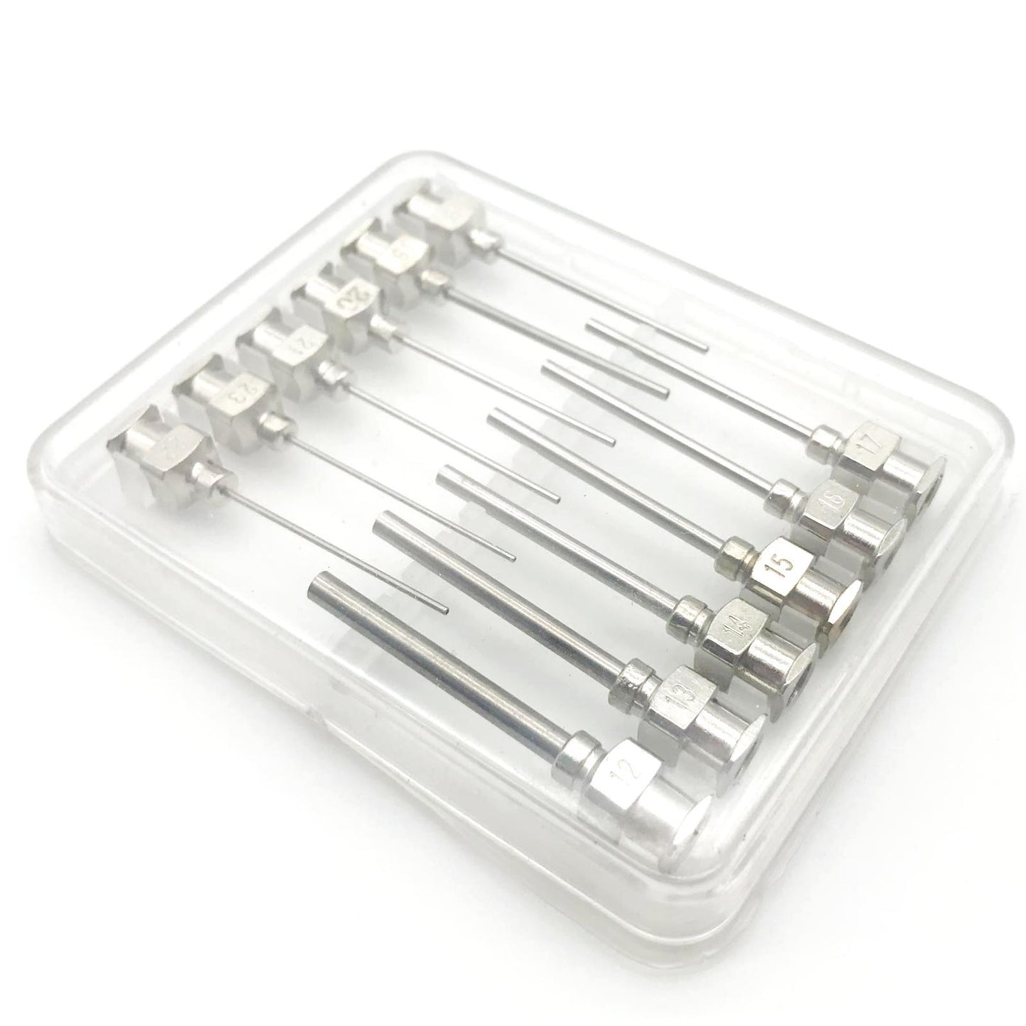 Agulha de Seringa de Aço Inoxidável 304 com Ponta Plana Romba para Aplicação de Adesivo Líquido em Pasta, 12 Peças, 12Ga a 23Ga, Tamanhos Mistos em uma Caixa