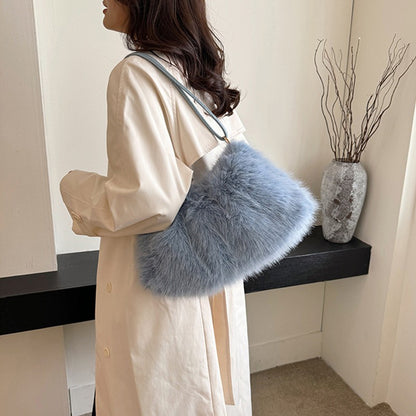 Fashion Luxury Faux Rabbit Fur Plush Shoulder Bag High-End Women's Tote Handbag for Stylish Gift Sending