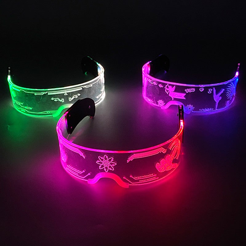 Led Luminous Glasses Bar Masquerade Concert Rave Goggles Rainbow Space Robot Futuristic Led DJ LIGHT Glasses Star Y2k Glasses