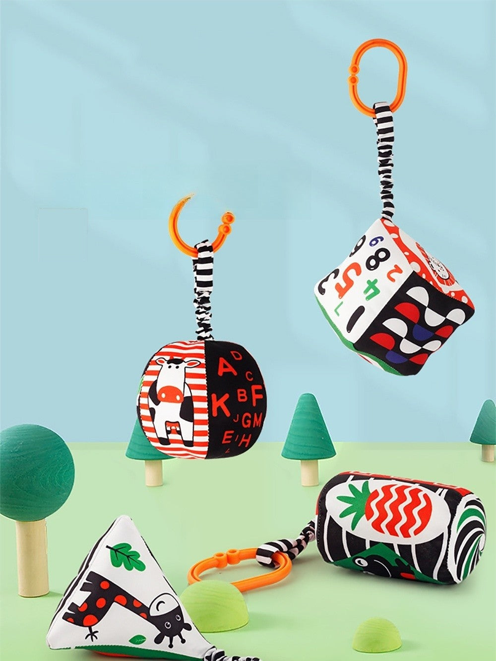 Baby Newborn Crib Hanging Rattle Toys Early Development for 0-12 Months High Contrast Black and White Learning Education Toy