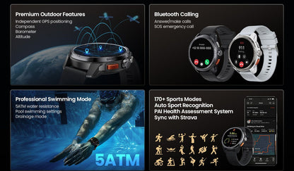 Smartwatch GPS HAYLOU Solar Ultra, Tela AMOLED de 1,6", 5ATM à prova d'água, GPS integrado, Chamadas telefônicas Bluetooth, Relógio inteligente esportivo