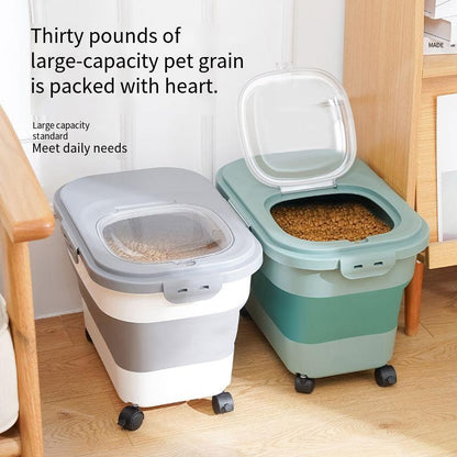 Recipiente Dobrável para Ração de Cães e Gatos de 6/15 Litros, Caixa para Ração Seca de Gatos com Tampas, Recipientes Herméticos para Armazenamento de Grãos e Arroz de Cozinha