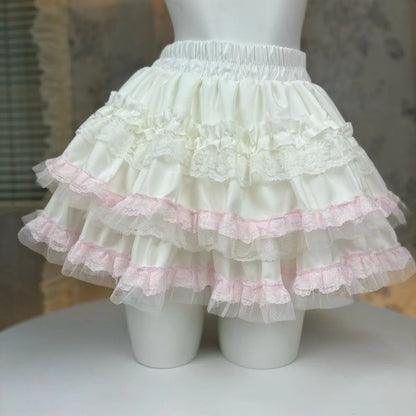 White Lace Ballerina Mini Skirt Puffy Half-length Short Skirts Sweet Cake Style New Arrival High Waist Flared Skirts