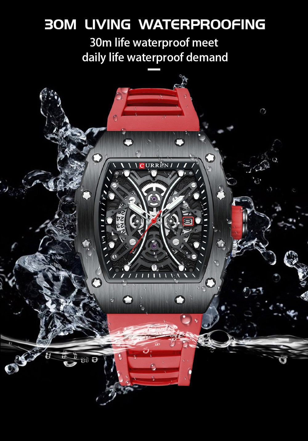 CURREN Men 3D Watch Top Brand Quartz Stainless Steel Watches Waterproof Creative Clock Silicone Strap Wrist watch