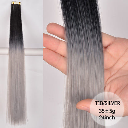 Apliques de Cabelo Sintético Liso com Fita Adesiva 10 Peças Extensão de Cabelo Natural 24 polegadas para Mulheres Invisível Dupla Face Estilo Livre