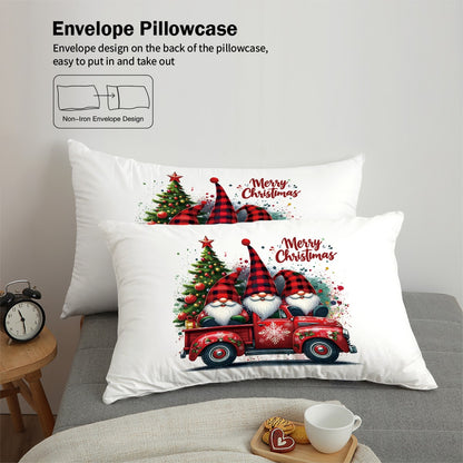 3-Piece Christmas Dwarf Pattern Print Set (1 Down Duvet Cover+2 Pillowcases, Core Free) Soft and Comfortable Bedding Set