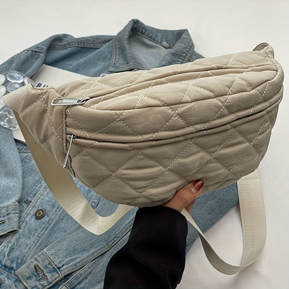 Quilted Patchwork Crossbody Bag - Large Nylon Purse, Multi-Pocket, Adjustable Strap. Grey Gift-Ready!