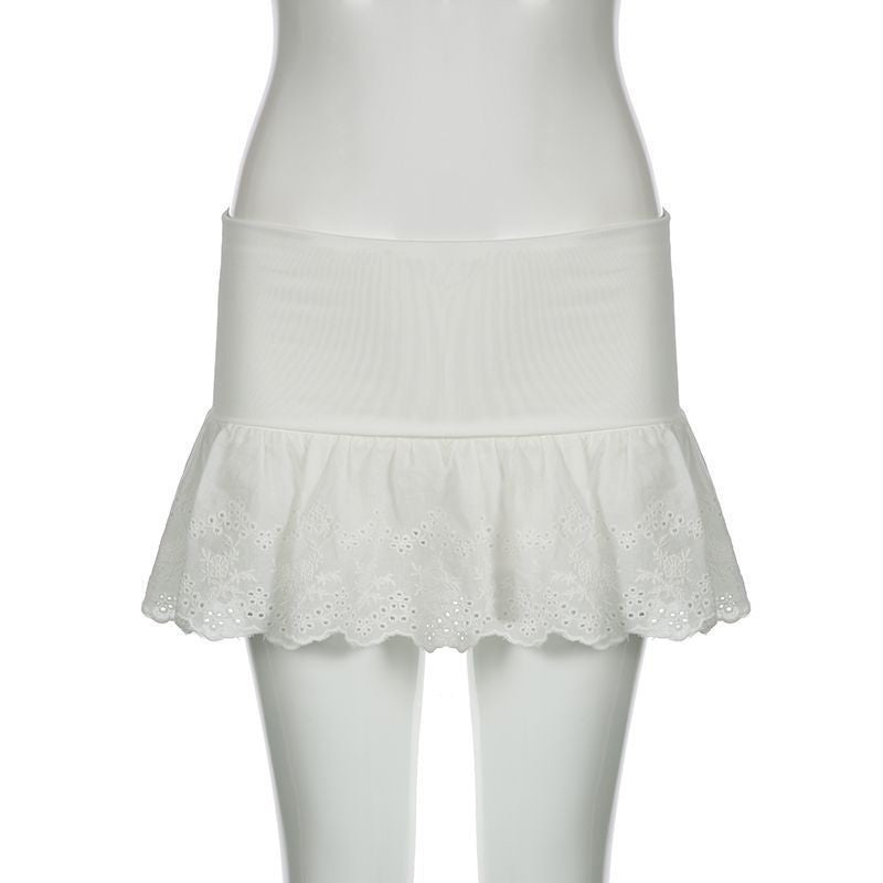 Summer Kawaii White Ruflles Skirt Women Fashion Slim Fit Mini Skirts Giris Y2k All Match Elastic High Waist Black Faldas