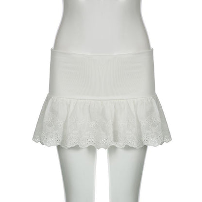 Summer Kawaii White Ruflles Skirt Women Fashion Slim Fit Mini Skirts Giris Y2k All Match Elastic High Waist Black Faldas