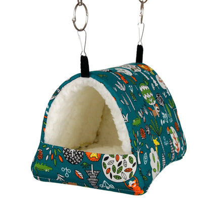 1 peça Cama de pássaro com estampa fofa Mini gaiola Coelho Esquilo Tapete Porquinho-da-índia Ninho Casa de hamster Cama de dormir para animais pequenos Gaiola suspensa para animais de estima