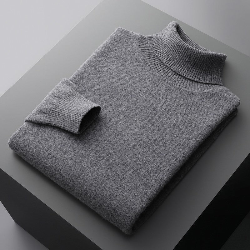 100%Merino Wool Lapel Sweater Men's Turtleneck Loose Knit Pullovers Youth Business Casual Joker Tops Warm Solid Color Base Shirt