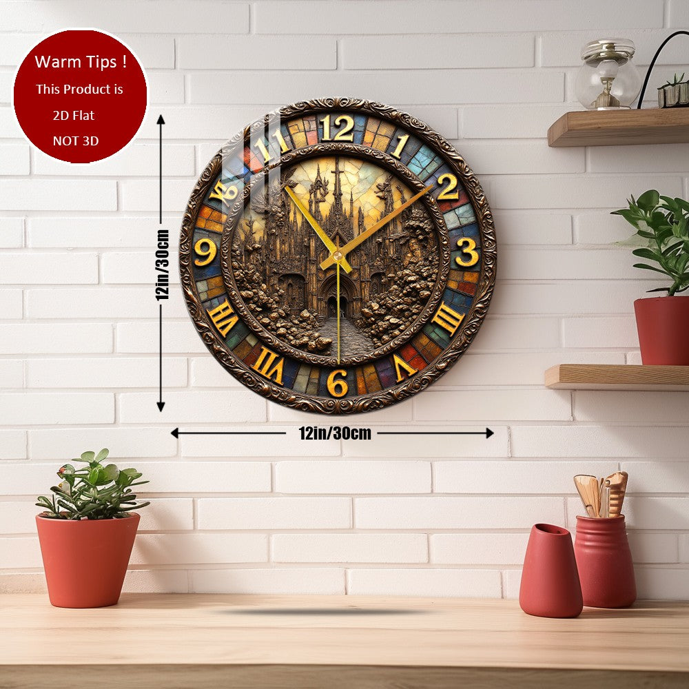Tempered Glass Wall Clock Gothic Castle Clock Tower Suitable For Wall Decor or Tabletop Display Anywhere