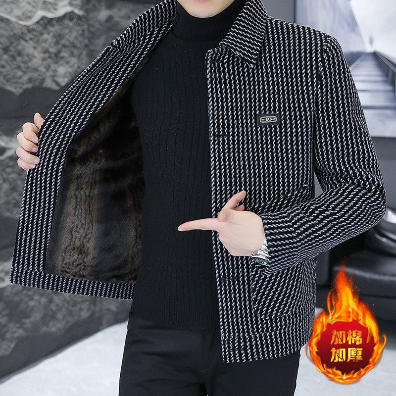 Korean Fashion Woolen Jacket for Men 2023 Winter Plaid Casual Business Trench Coat Slim Social Office Street Wear Short Overcoat