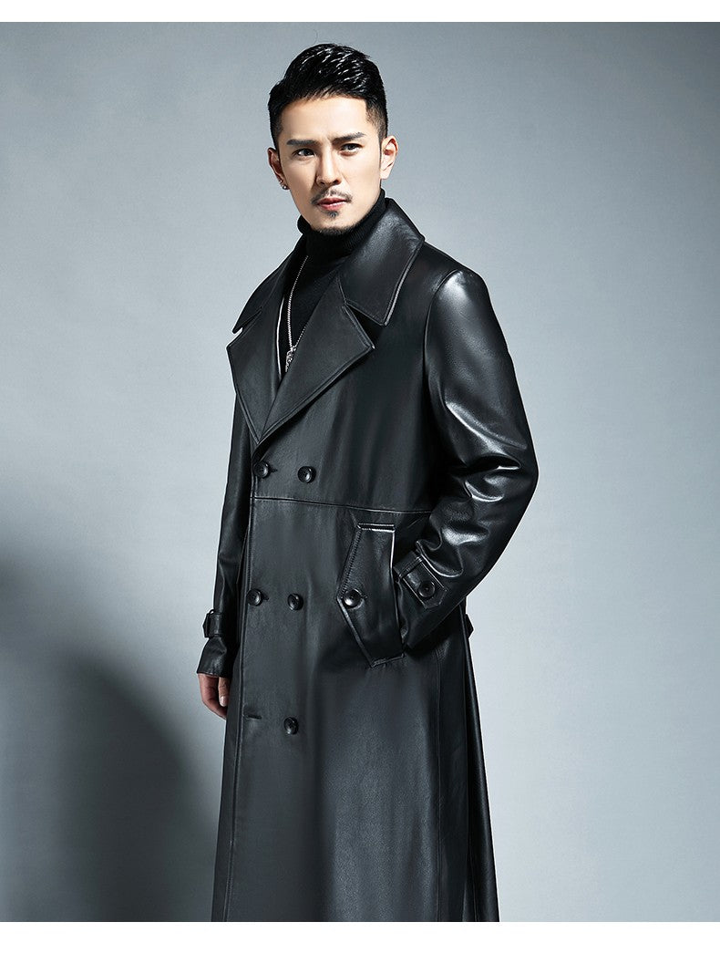 Mauroicardi Spring Autumn Long Cool Waterproof Black Pu Leather Trench Coat Men Double Breasted Plus Size Outerwear 4xl 5xl 2022