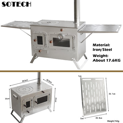 Fogão Multifuncional a Lenha para Acampamento Queimador Externo Portátil com Forno Barraca Fogão Caminhada Piquenique Churrasco Assar Aquecimento Pizza