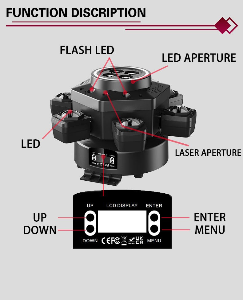 6-Arm Bee Eye Moving Head Dj Light 150W RGBW Stage Party Beam Light DMX512 Sound Activated Disco Lighting with Remoter