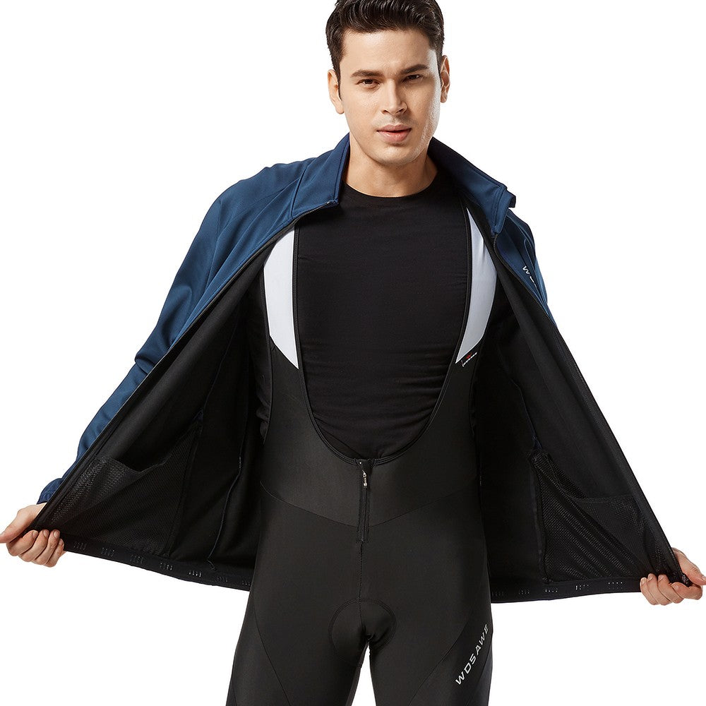 WOSAWE Winter Cycling Jacket Mens Fleece Warm Long Sleeve Bike Jacket Thermal Fabric MTB Bicycle Jersey Long Jersey