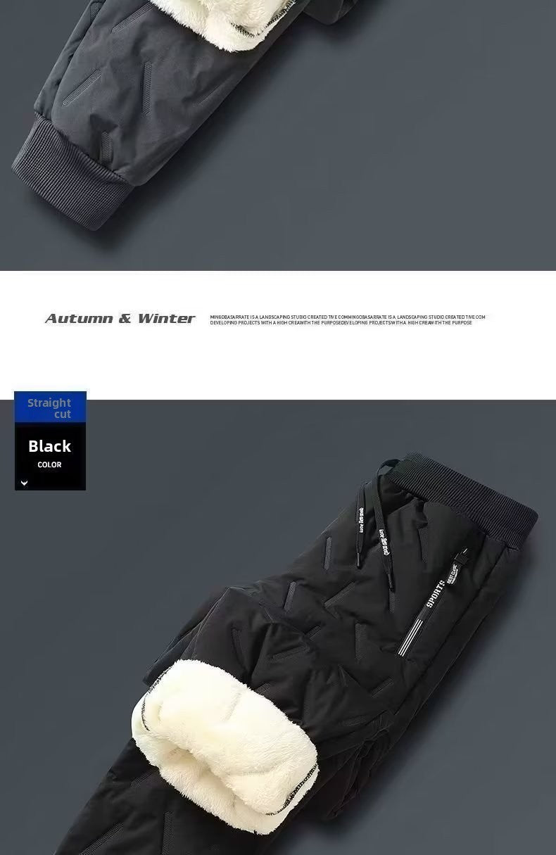 Calça Masculina de Algodão Acolchoada Inverno Outdoor à Prova de Vento Quente Casual Calça Jovem Moda Calça Longa Terreno Nevado