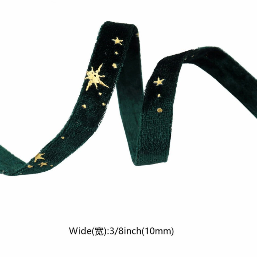 Double-sided Velvet Ribbons Hot Stamping Stars DIY Gift Wrapping Wedding Bouquet Christmas Party Supplies Decor Hair Accessories