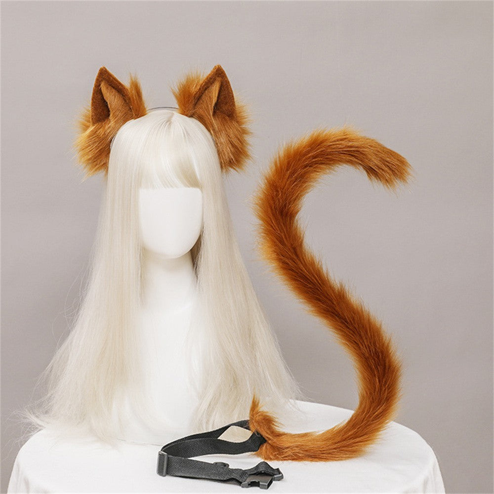 2Pcs/set Plush Cat Ears Tail Set Realistic Lolita Headband Cat Tail Cosplay Props Hand-made Simulation Animal Ears