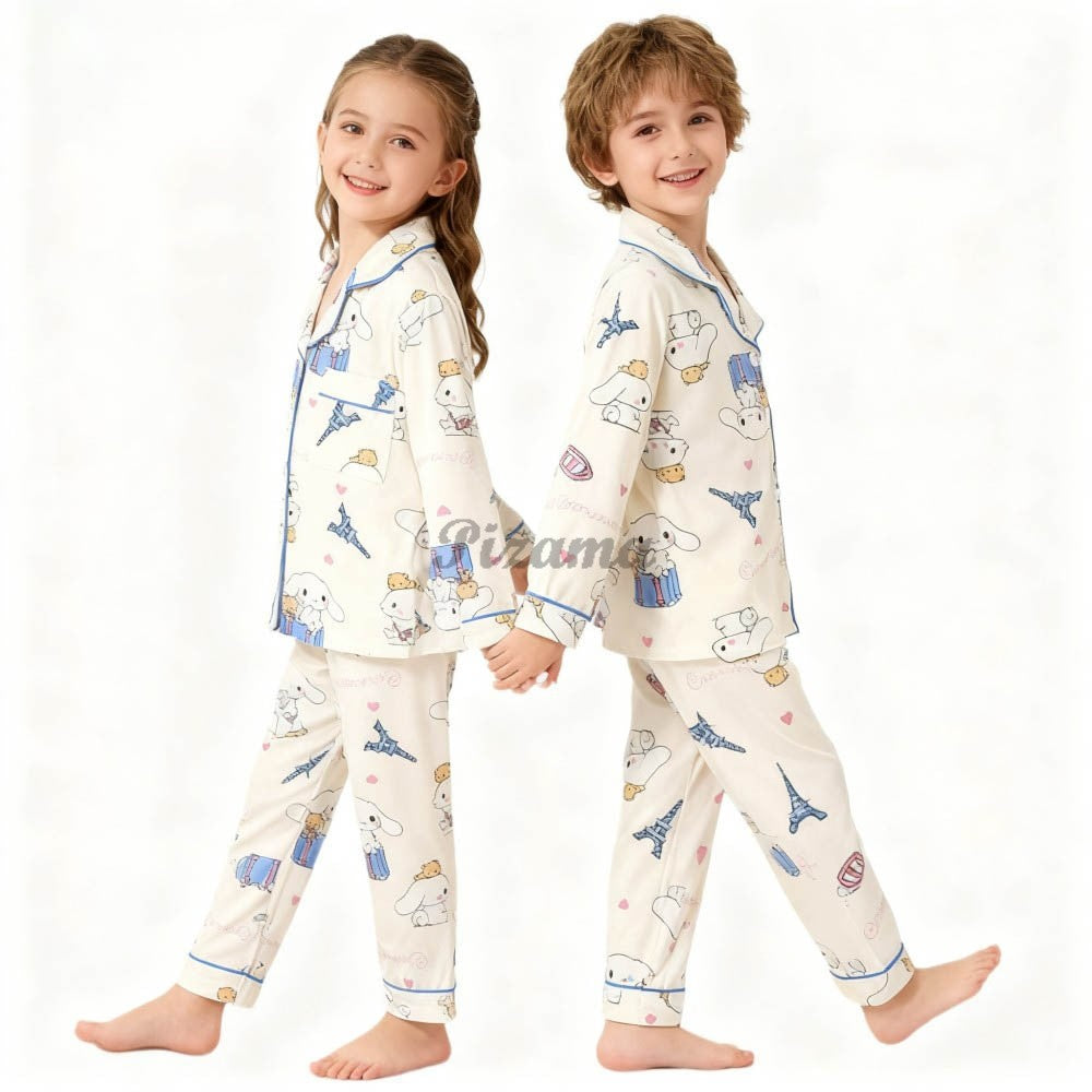 Children's Full Sleeve Button Down 2piece Kuromi Girls Pajamas Sets Boys Cinnamorolls Pyjamas Suits Kids Loungewear Homewear
