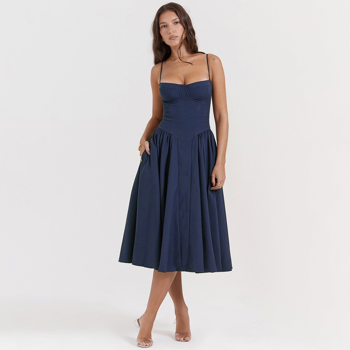Summer Women Elegant Sleeveless Backless Pleated Dresses Lady Sexy Solid Sling M