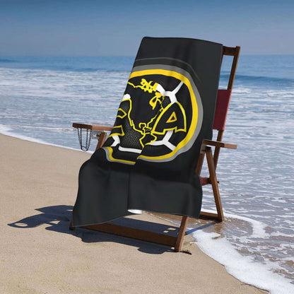Club América Soccer-Themed Quick-Dry Microfiber Beach Towel – Lightweight, Absorbent, Black with Yellow & White Logo Design