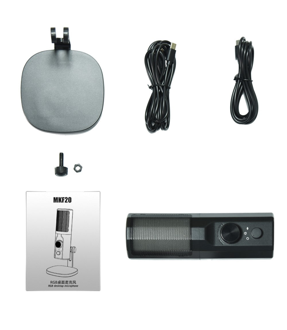 Microfone Condensador 3,5 mm com Cancelamento de Ruído ENC, Iluminação LED RGB, Compatível com PC/PS4/PS5/Mac/Android, Ideal para Stream