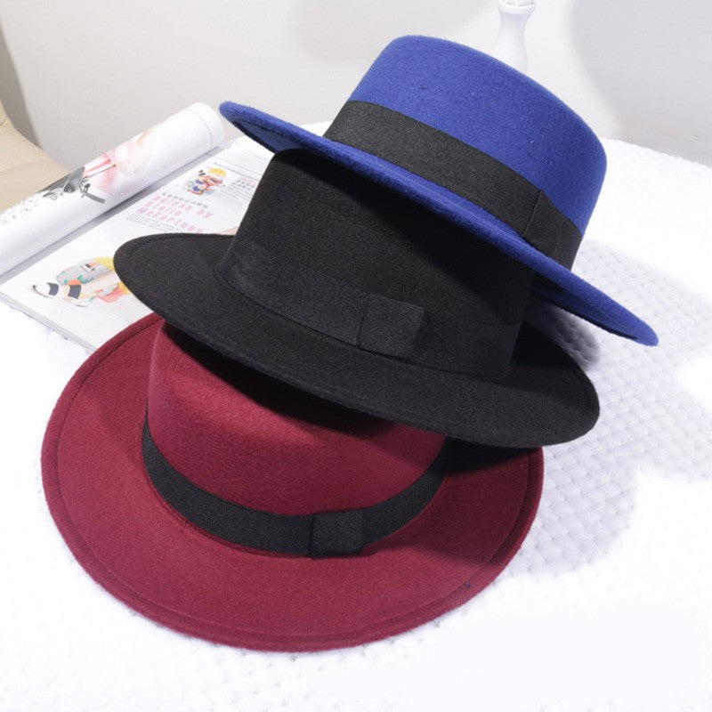 Winter Spring Imitation Woolen Women Hat Ladies Fedoras Top Jazz Round Cap Female Bow Ribbon Bowler Hats