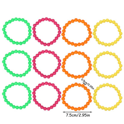 4PCS Connected Beads Necklace Bracelet Set Neon Colorful Beads String Collar Charm Bohemian Fluorescent Choker Birthday Gift