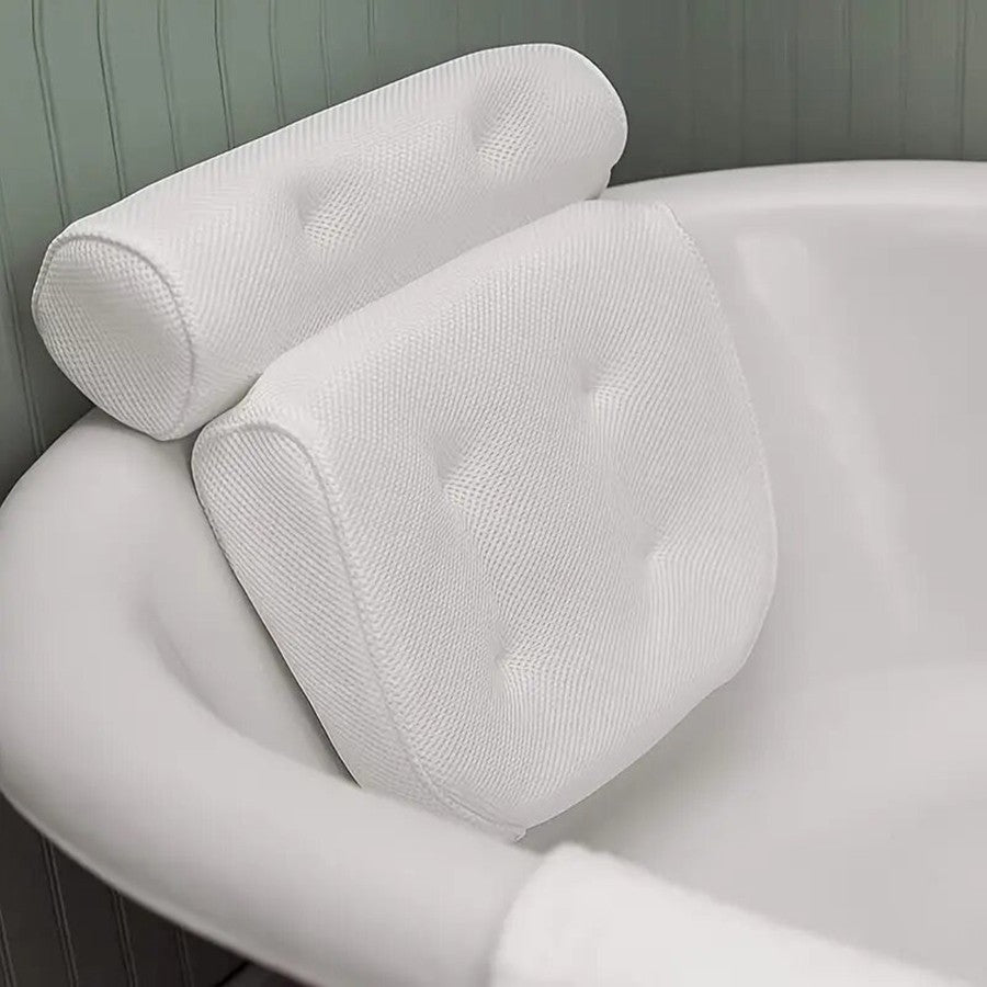 1 spa bathtub pillow with anti slip suction cups for neck and back support, bathtub/bathroom accessory