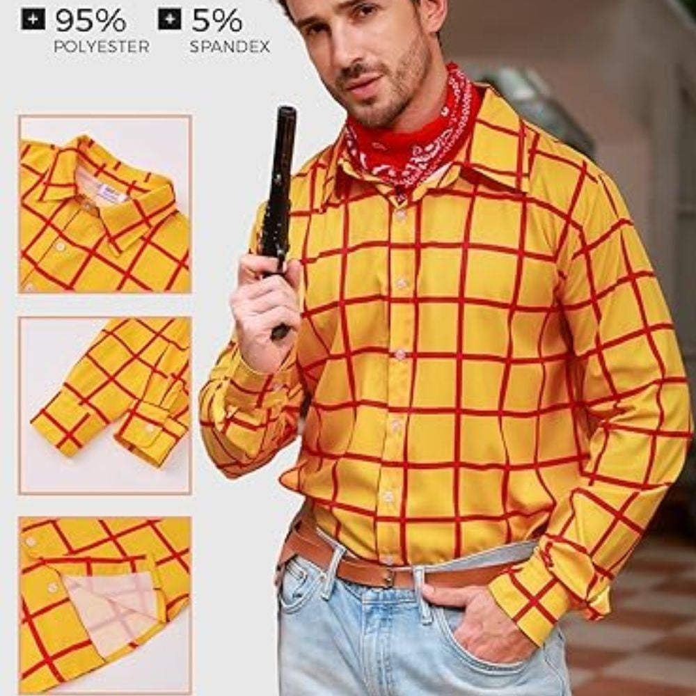 Adult Woody Cosplay Cow Shirts Hat Scraf Set Costume Men Roleplay Fantasia Outfits Halloween Carnival Party Disguise Suit