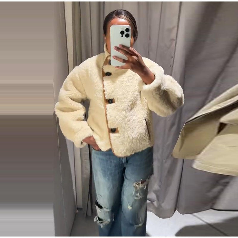 ? Fashion Double Sided Solid Jacket Women Lapel Collar Single Breasted Long Sleeve Coats 2025 Autumn New Lady Utility Outerwear