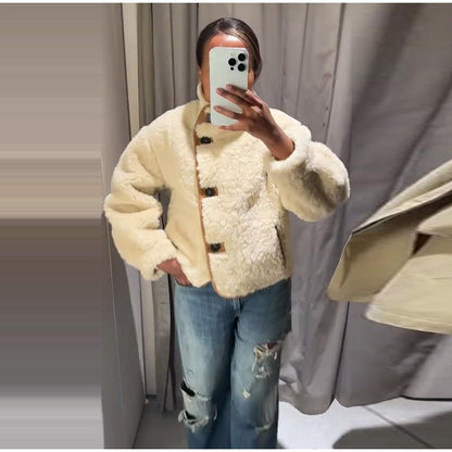 ? Fashion Double Sided Solid Jacket Women Lapel Collar Single Breasted Long Sleeve Coats 2025 Autumn New Lady Utility Outerwear