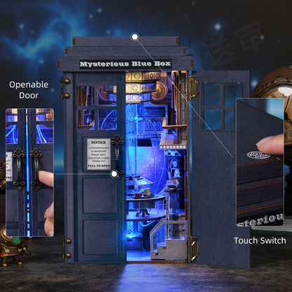 Kit Faça Você Mesmo "Cantinho do Livro" Livraria Cabine Telefônica Misteriosa, Casa de Bonecas de Madeira com Luz, Estante de Livros em Miniatura, Quebra-Cabeça 3D, Decoração para Presente