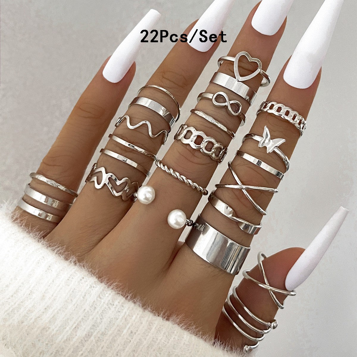 Conjunto de 23 Anéis de Nudilho da Moda para Mulheres com Cristal Estrela Lua Olho Onda Cor Ouro Prata Anéis Femininos Jóias da Moda para Festa Presente