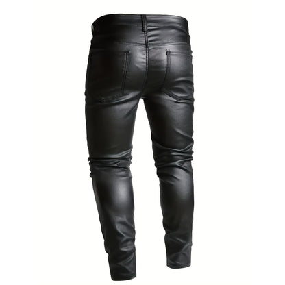 European and American men's plus size hot fashion black leather pants trend high-end slim fit small leg pants versatile pants