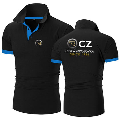 CZ Ceska Zbrojovka 2023 Masculina Nova Moda Verão Imperdível Camisa Polo de Algodão Respirável Casual Cor Sólida Slim Fit Roupa Top