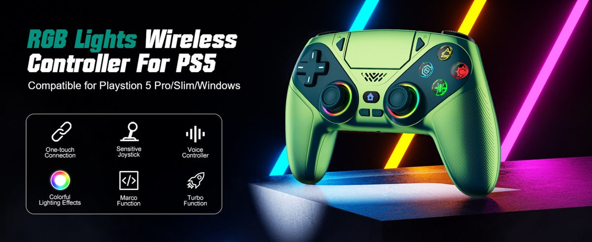Controller For Playstation 5 PS5/PS5 Pro/Slim/PC,RGB Wireless Gamepad W/Hall Effect Trigger Marco/Turbo Anti-Drift Game Joystick