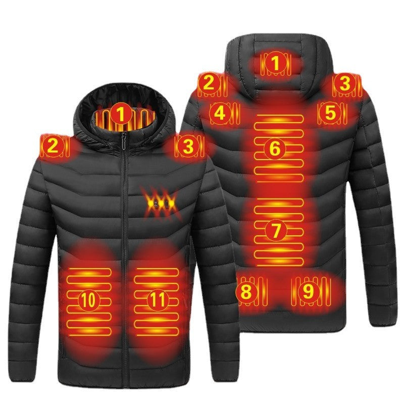 Men's parka Winter Warm USB Heating Jackets Smart Thermostat Pure Color Hooded Heated Clothing male bobojaco Warm padded jacket