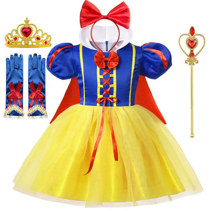 Snow White Princess Dress Up Kids Girls Halloween Costume With Cape Toddler Birthday Party Role Playing Children Apparel Clothes