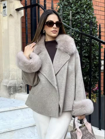 UCXQ Fashion Loose Warm Coat Women's Turn Down Collar Long Sleeve Covered Button Cardigan Coats 2025 Autumn Winter New 23Z4030