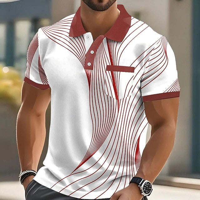 Summer Fashion Short Sleeve Men's Polo Shirts Stripe 3d Print Lapel Man Top High Quality Oversized Male Shirt Casual Clothing
