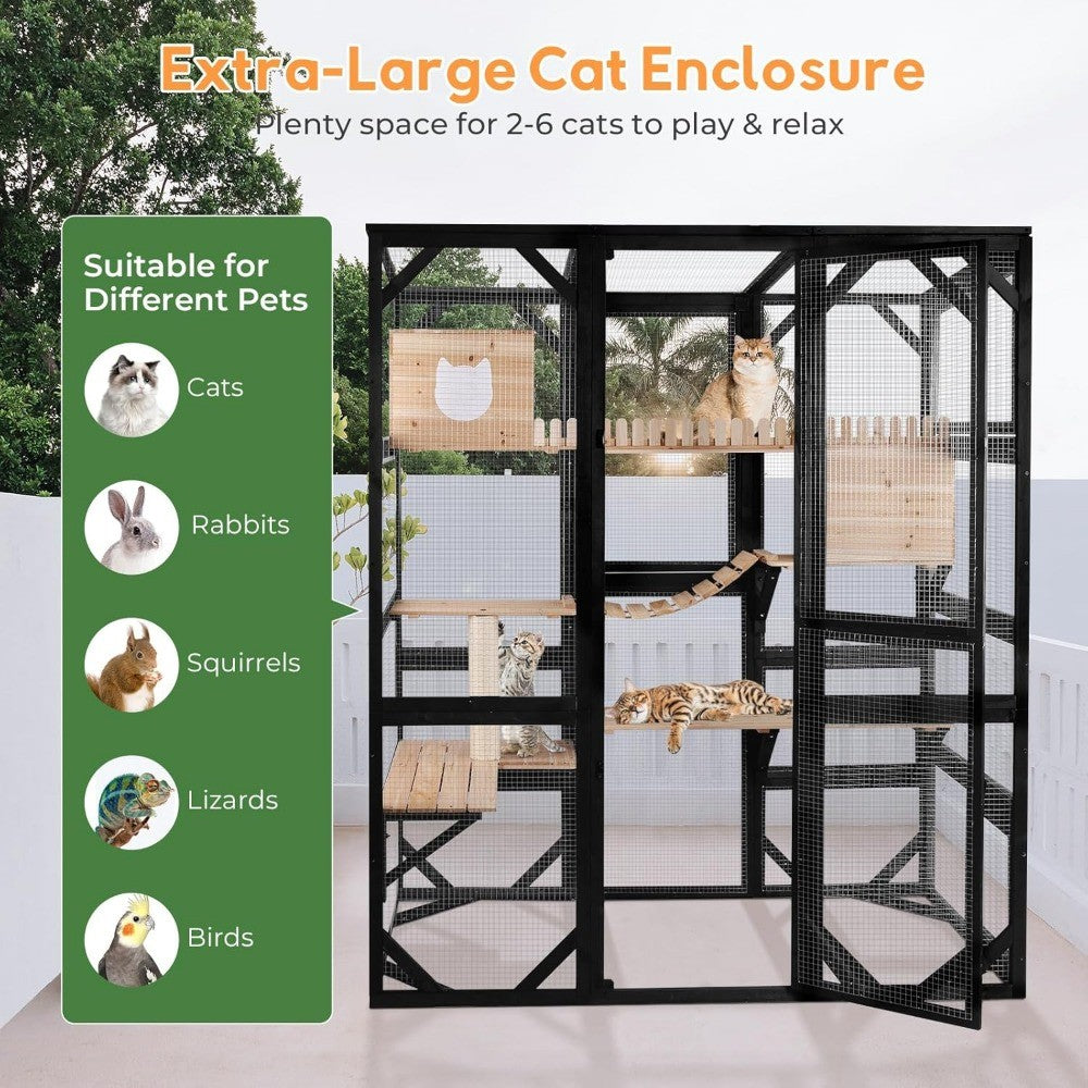 Catio Grande para Gatos, Caixa Externa para Janela, 73" Casa de Gatos de Madeira Acoplada à Janela, Catio para Gatos, Canil de Gatos com Grande