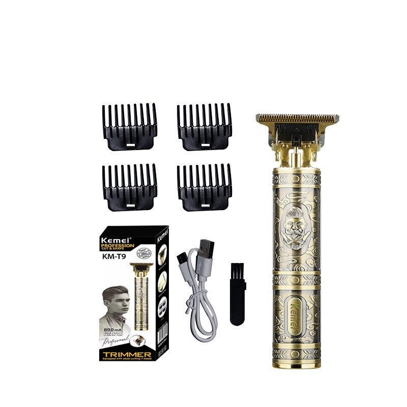 Kemei Electric Hair Clipper Cordless Trimmer Rechargeable T Shape Blade with Guide Combs Oil Head Carving Haircut KM-T9