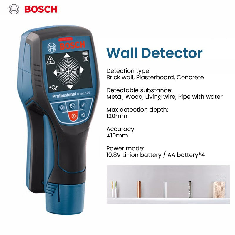BOSCH D-TECT 120 Detector de metais Scanner Display digital profissional Detector de parede Localizador de pinos para cabo, cano de água, madeira, metal