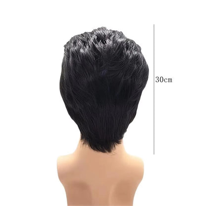 Peruca Anime Cosplay Elvis Curta Reta Preta Cabelo Sintético Peluca para Frieren Festival Acessórios de RPG
