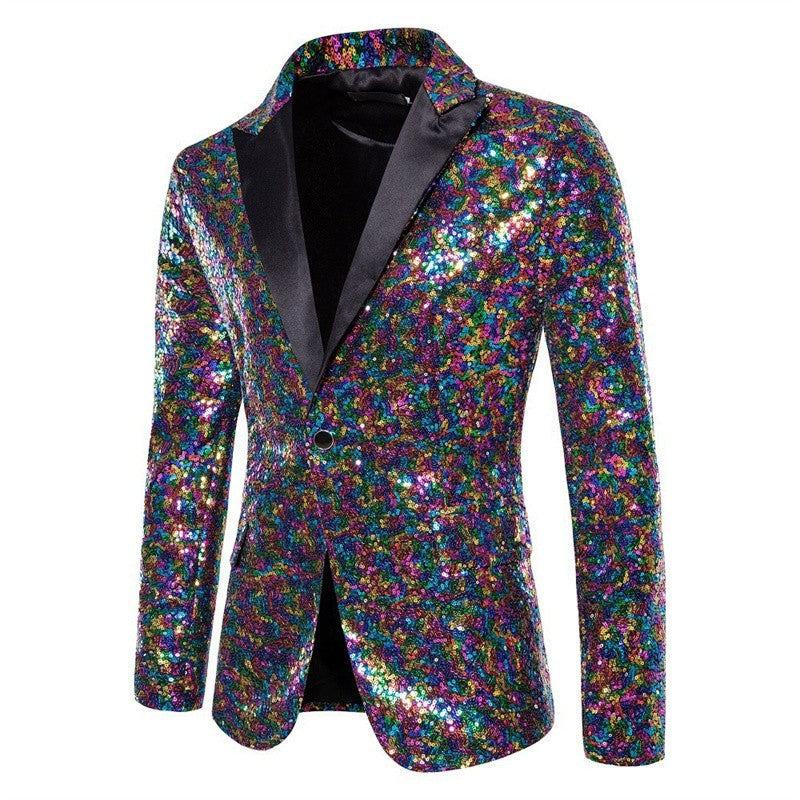Fashion Men Luxurious Sequin Suit Jacket Green / Silver Men's Bar KTV Stage Dress Male Blazer Coat