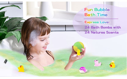Bombas de Banho para Crianças com Surpresa Dentro, 24 Unidades de Efervescentes de Banho de Espuma Naturais Orgânicos para Meninas e Meninos com Brinquedos de Banho Dentro