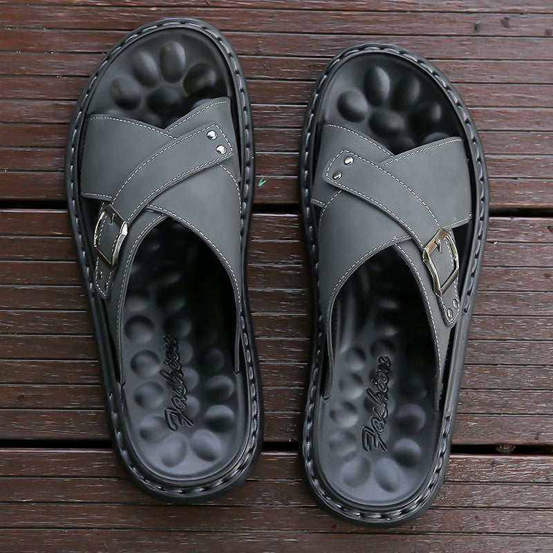Men Summer Stylish Slippers Open-toe Soft-Soled Shoes Simple Solid Color Half Drag Slip-On Shoes Outdoor Man Comfortable Sandals